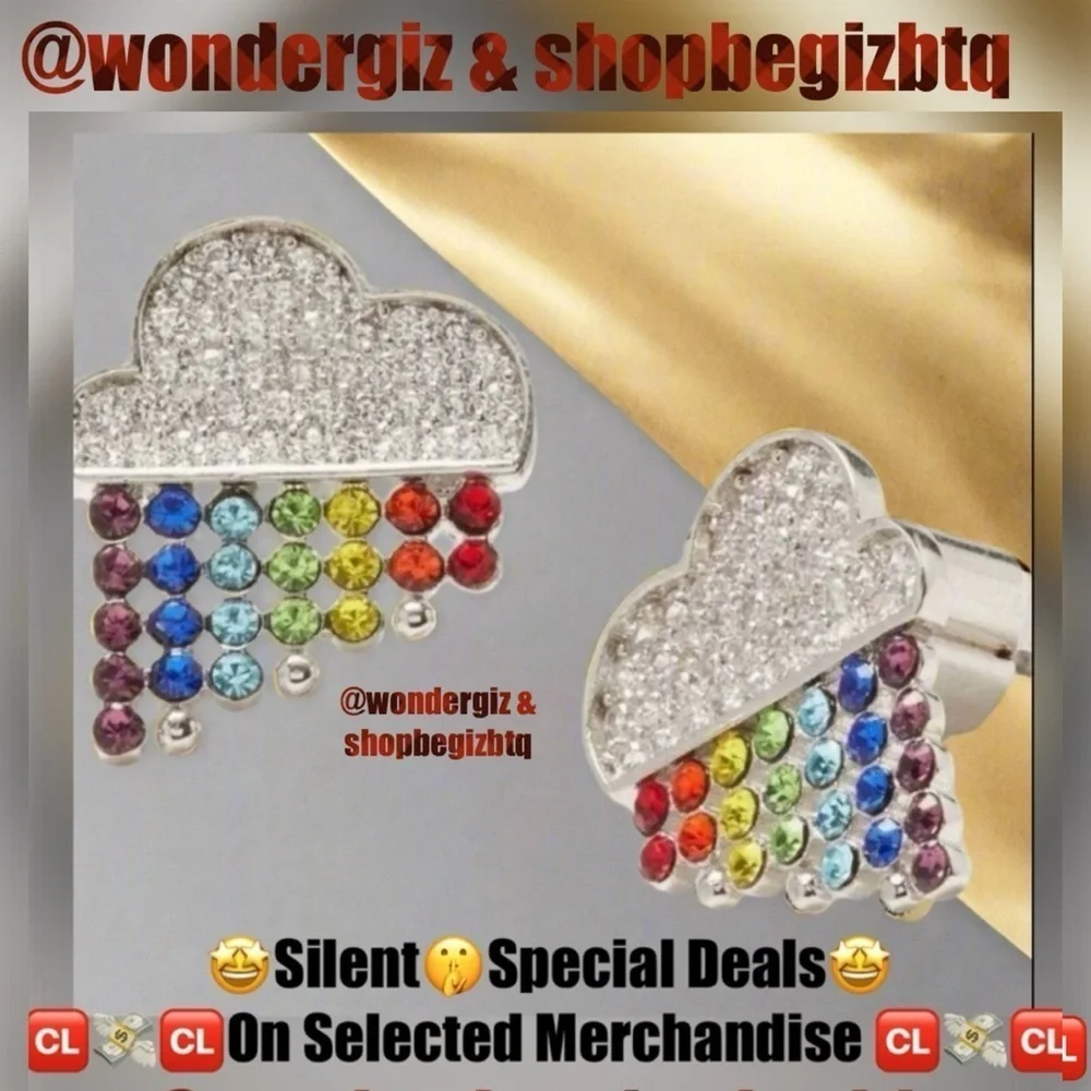 Kate Spade Authentic Into The Sky Raining Cloud Earrings Sliver Stud Multicolor